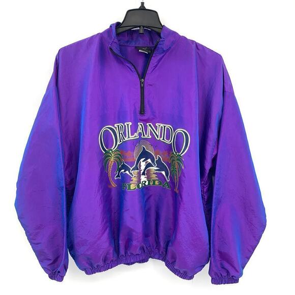 VTG 1994 Orlando FL Purple/Blue Iridescent Nylon Pullover Top One Size Joe Cool - Picture 1 of 10